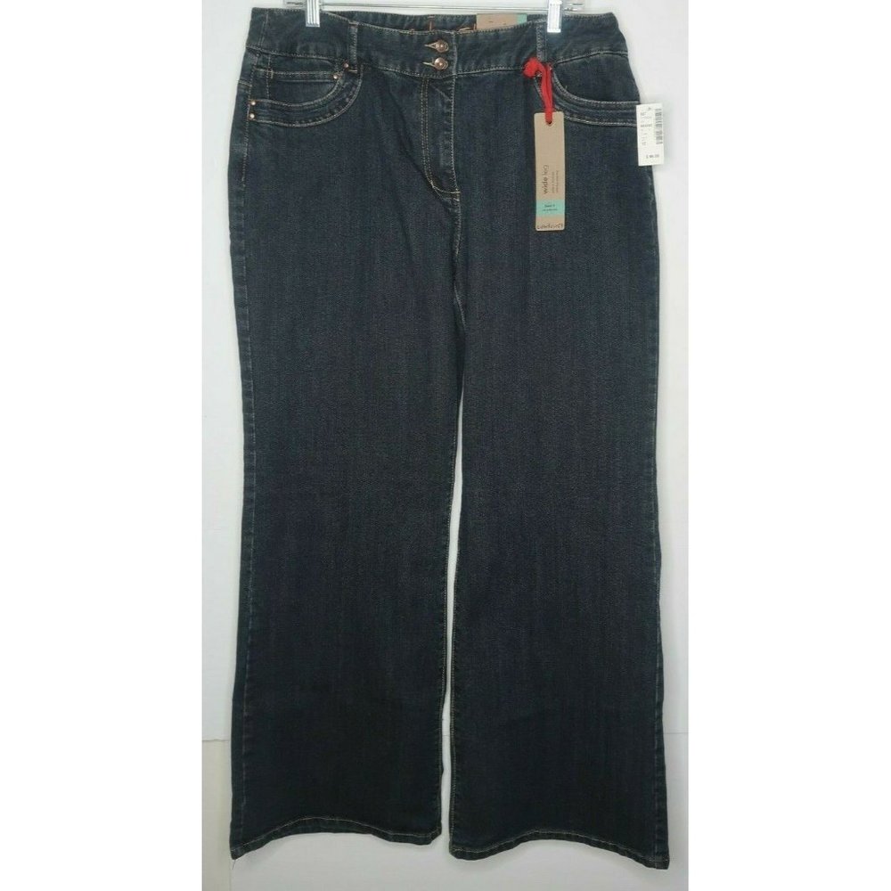 CONTRAST Women's Size 15 High Rise Wide Leg Denim Charcoal Jeans 32" Inseam NWT